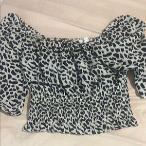 She + Sky Black and White Smocked Ruffled Blouse